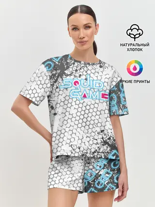 Женская пижама с шортами / Игра в кальмара Неон