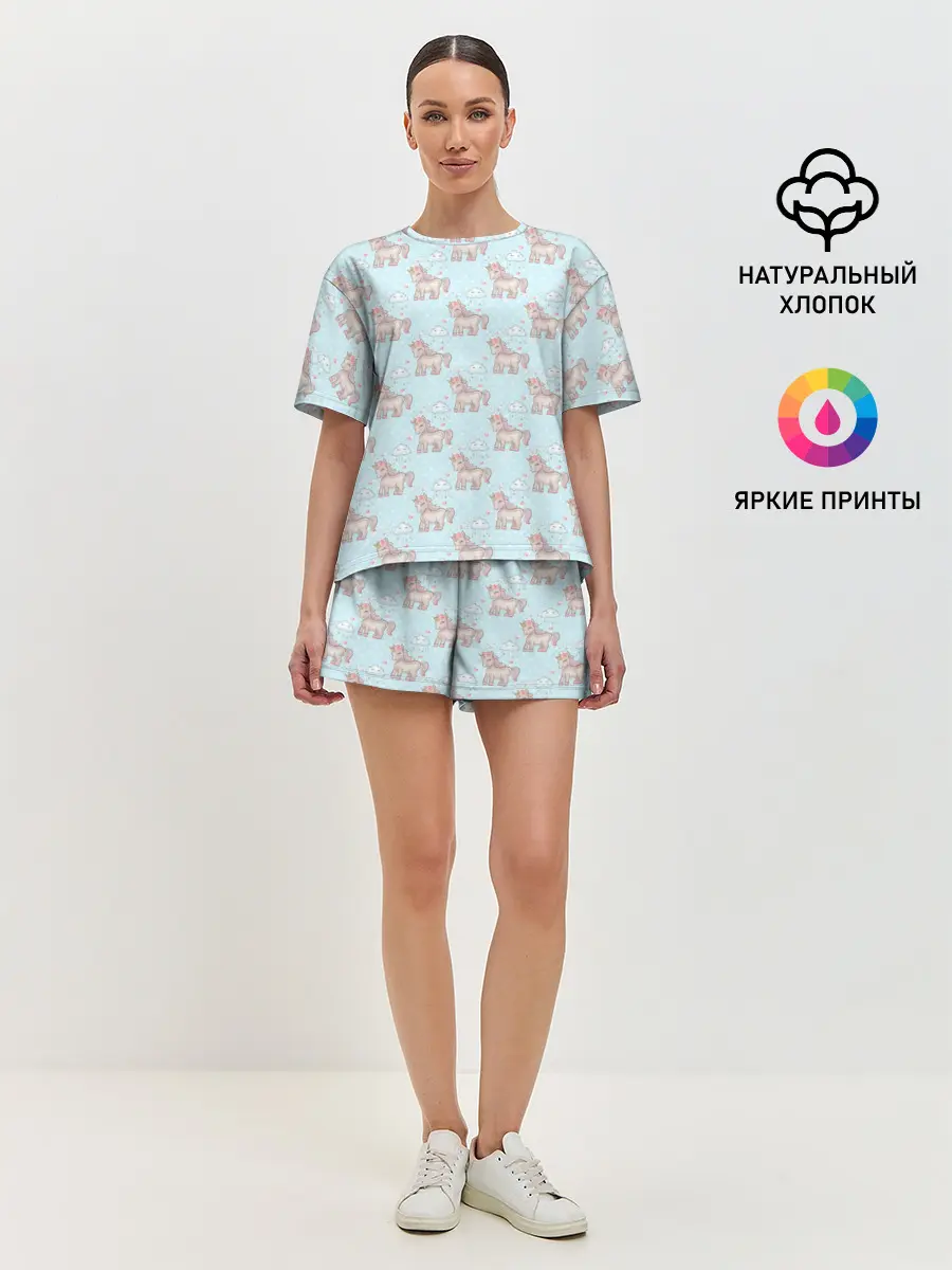 Женская пижама с шортами / Маленькие единороги