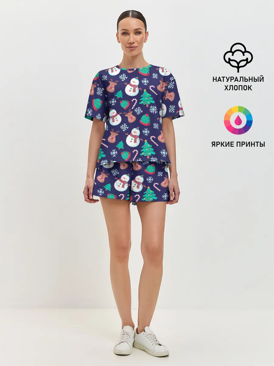 Женская пижама с шортами / Рождественский Паттерн!