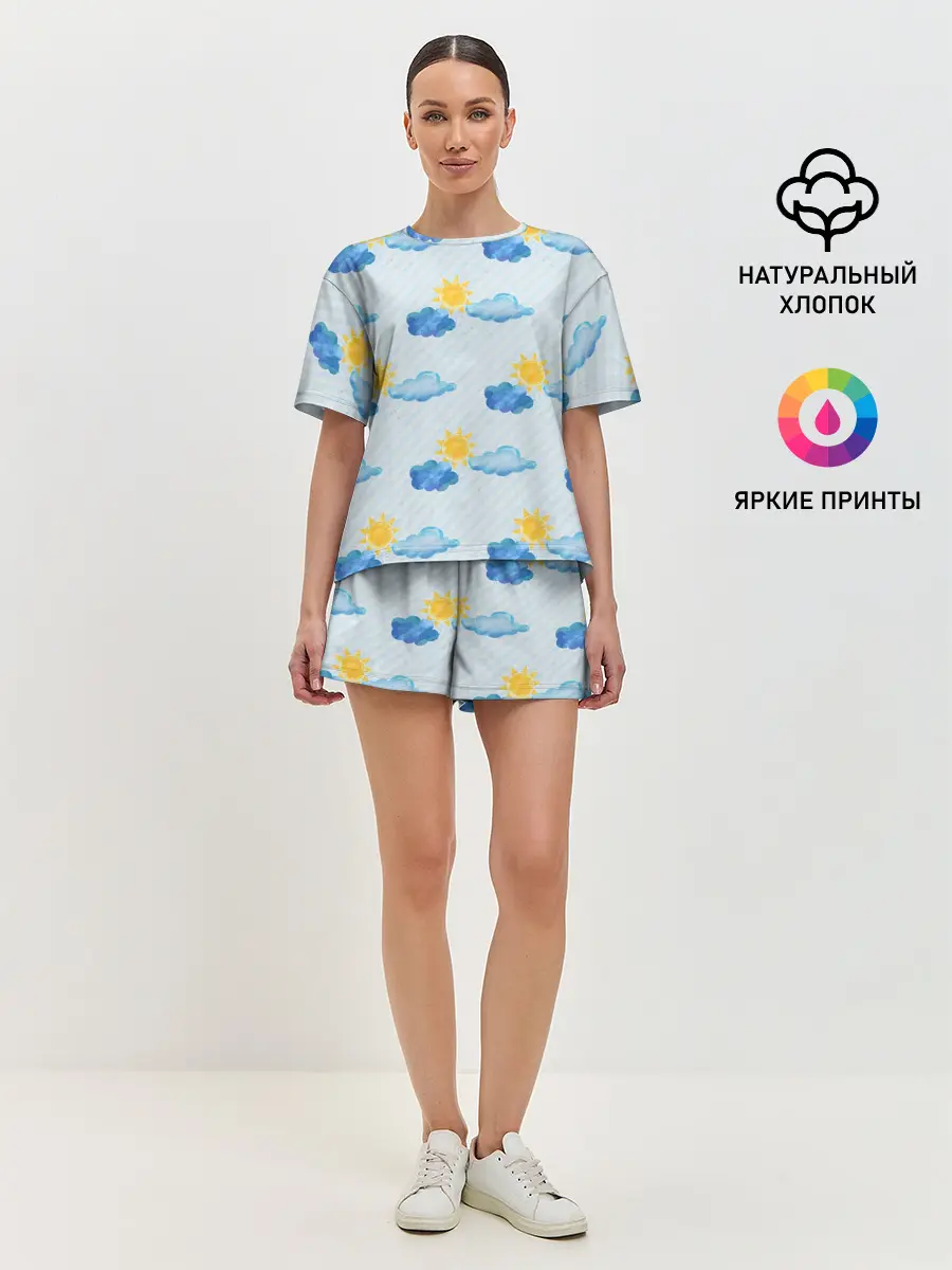 Женская пижама с шортами / Осень - тучки