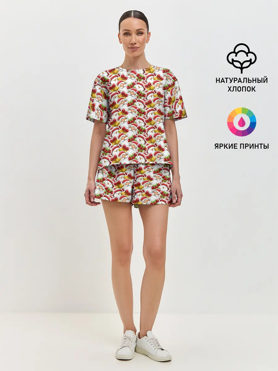 Женская пижама с шортами / Дед Мороз и Снеговик
