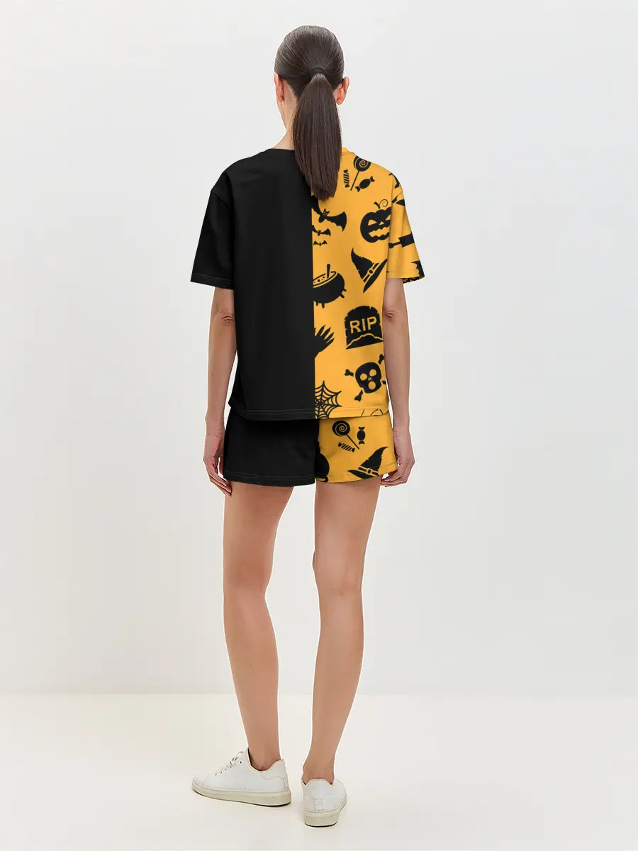 Женская пижама с шортами / ЧЕРНО-ОРАНЖЕВЫЙ ХЭЛЛОУИН