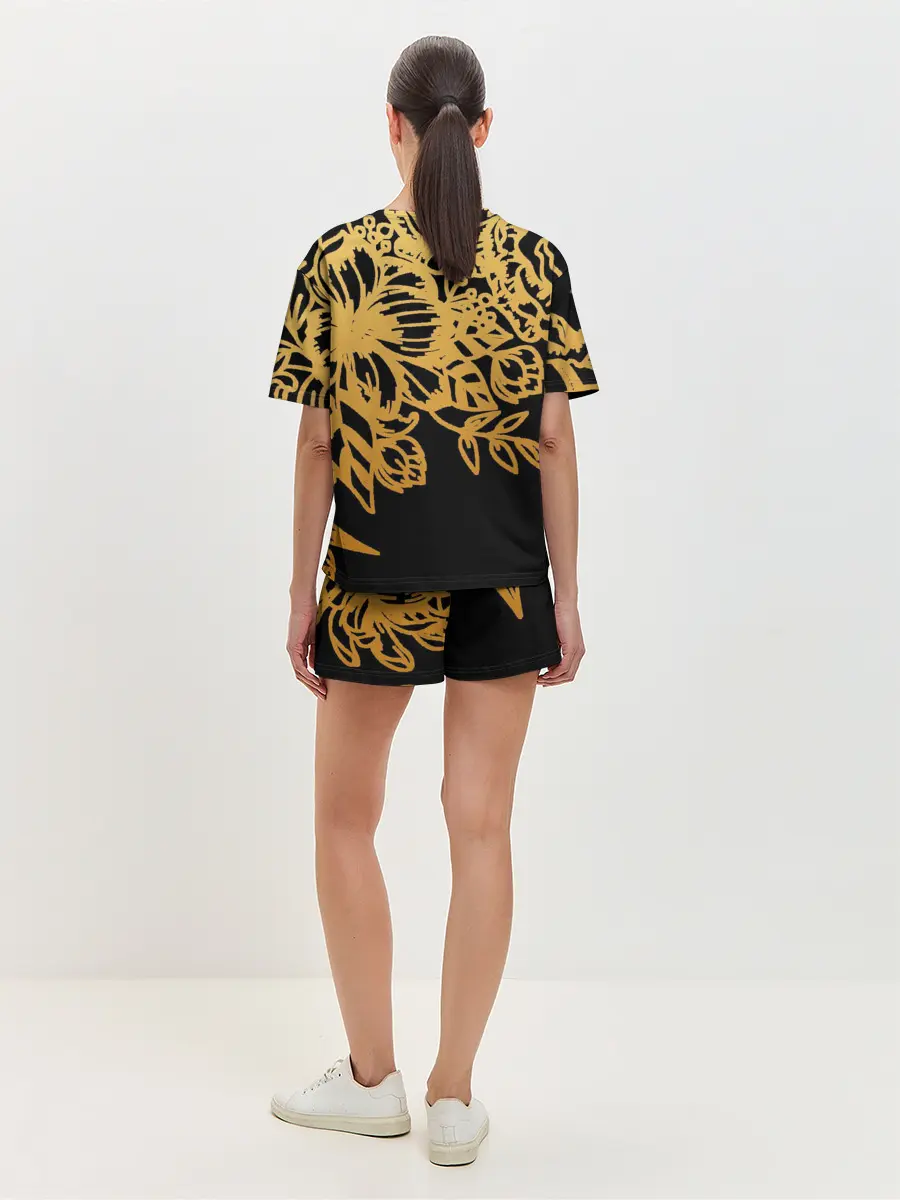 Женская пижама с шортами / Золотые цветы на белом