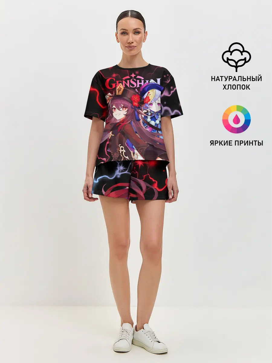Женская пижама с шортами / Ху Тао и Ци Ци, Genshin Impact
