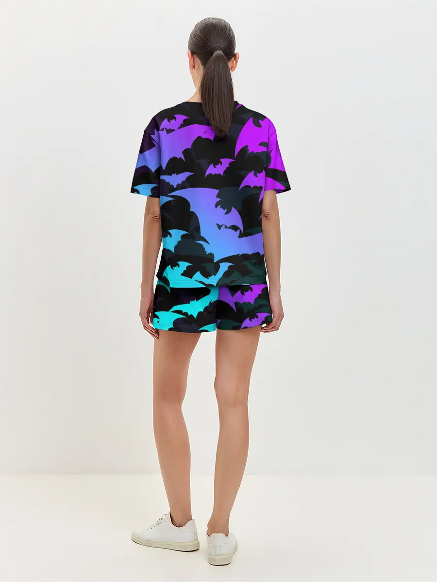 Женская пижама с шортами / ЛЕТУЧИЕ МЫШИ ХЕЛЛОУИН НЕОН / HALLOWEEN NEON