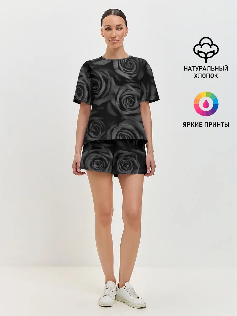 Женская пижама с шортами / Черные розы