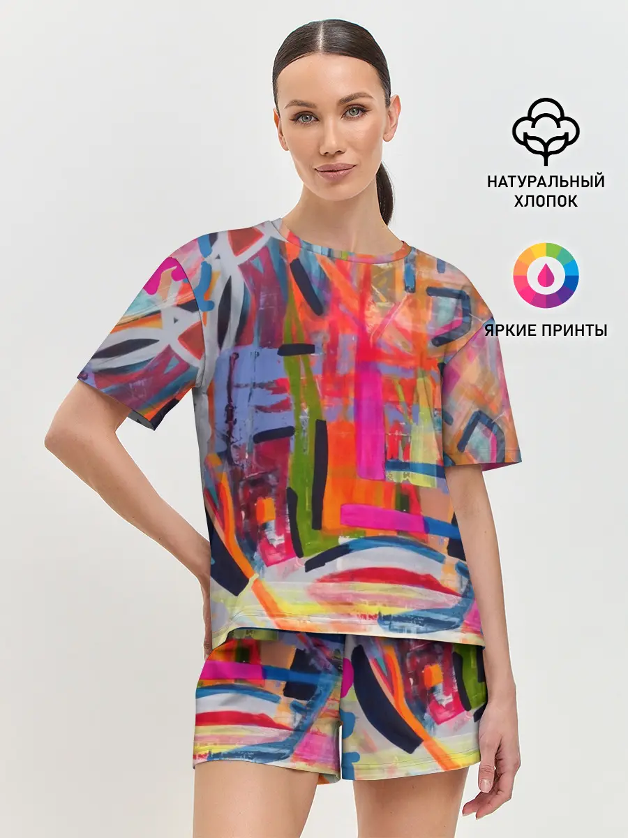 Женская пижама с шортами / Абстракция из полос