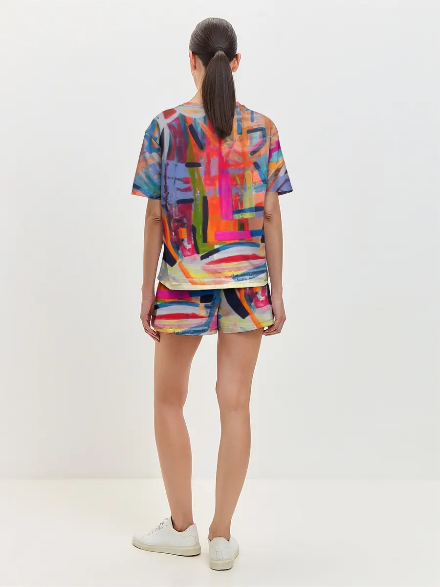 Женская пижама с шортами / Абстракция из полос