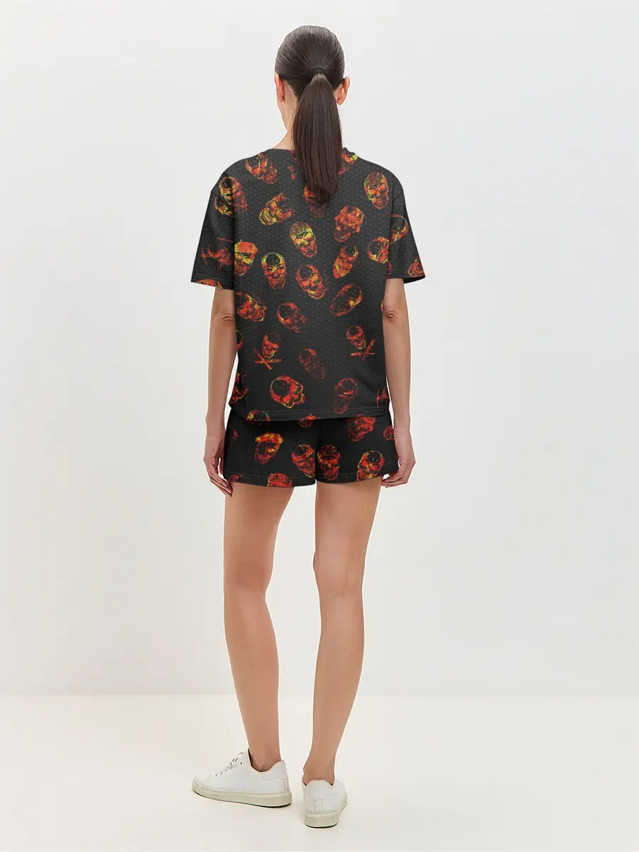 Женская пижама с шортами / Огненные черепа | Carbon