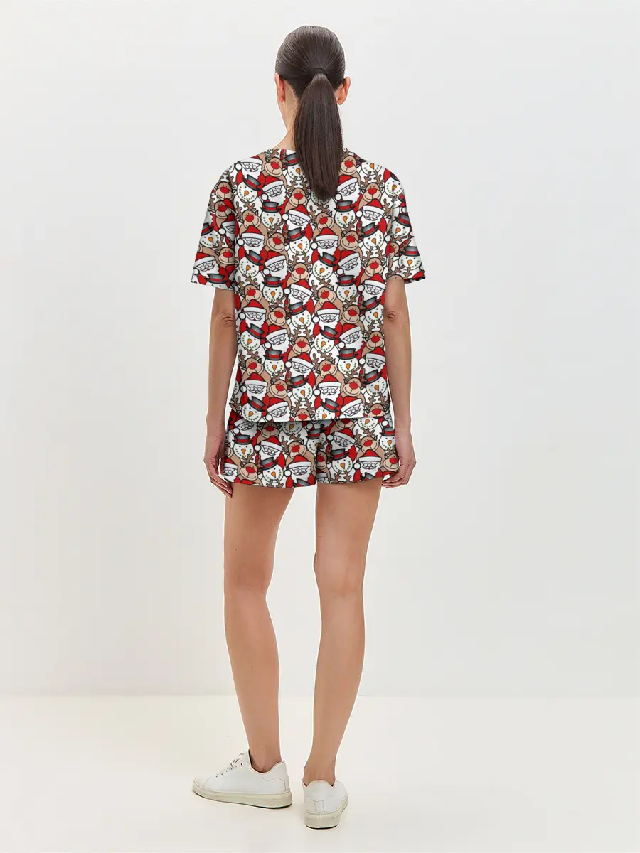 Женская пижама с шортами / Дед Мороз, Снеговик, Олень