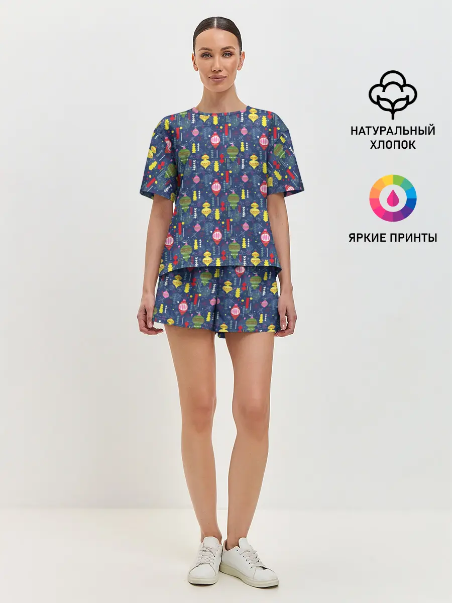 Женская пижама с шортами / Новогодние Ёлочные Игрушки
