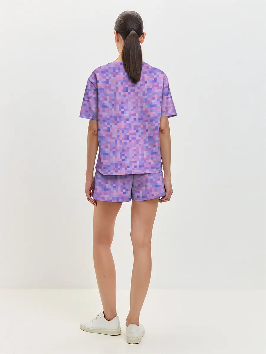 Женская пижама с шортами / Сиреневая пиксельная абстракция