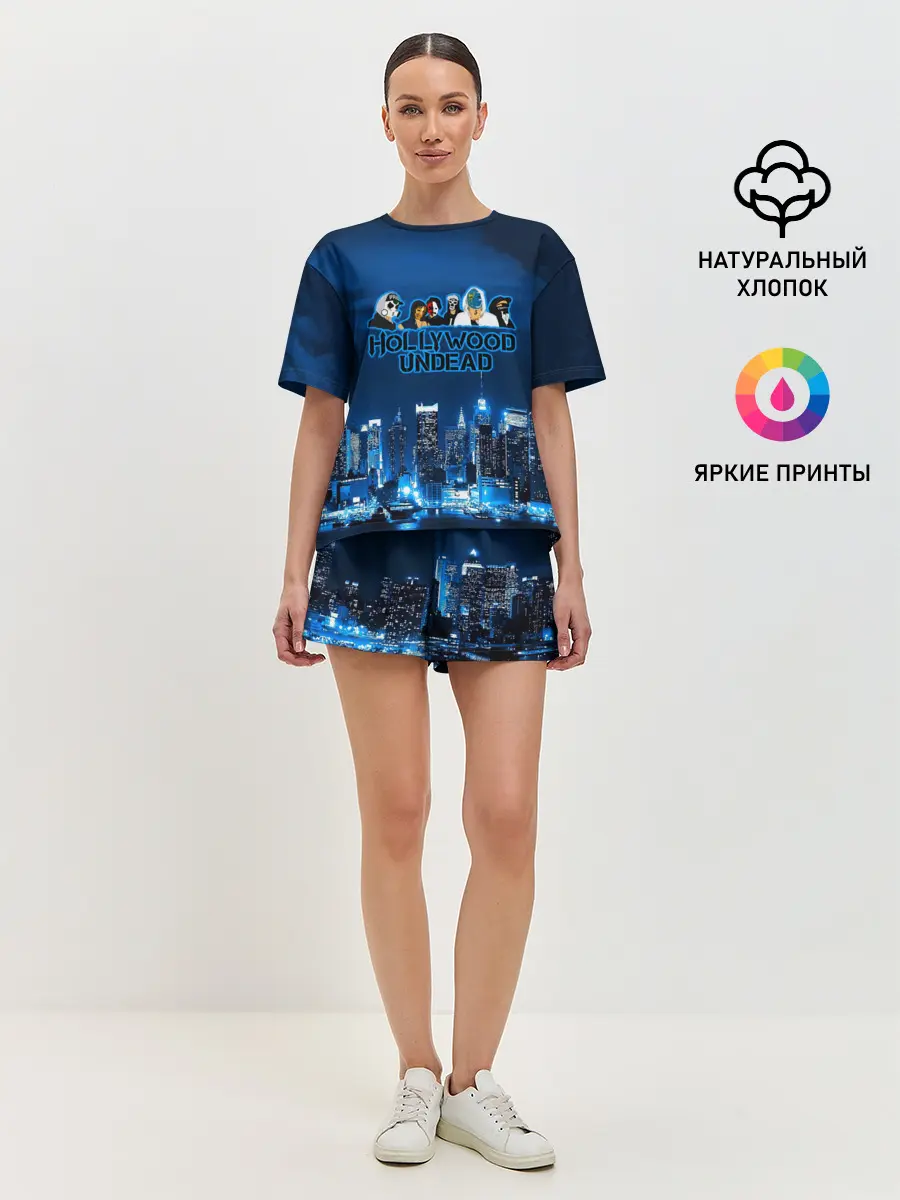 Женская пижама с шортами / Группа Hollywood Undead ночной город