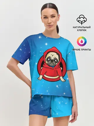 Женская пижама с шортами / Мопс в толстовке