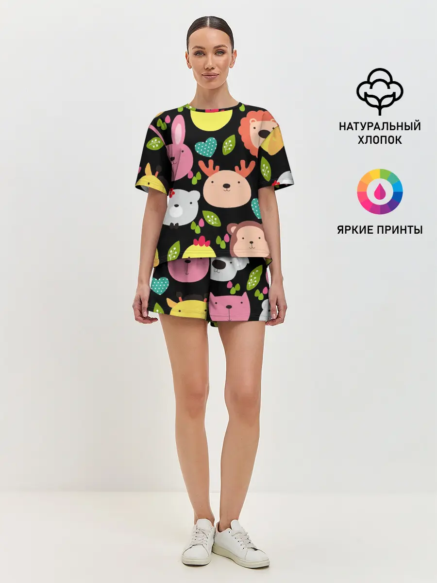 Женская пижама с шортами / Головы милых животных