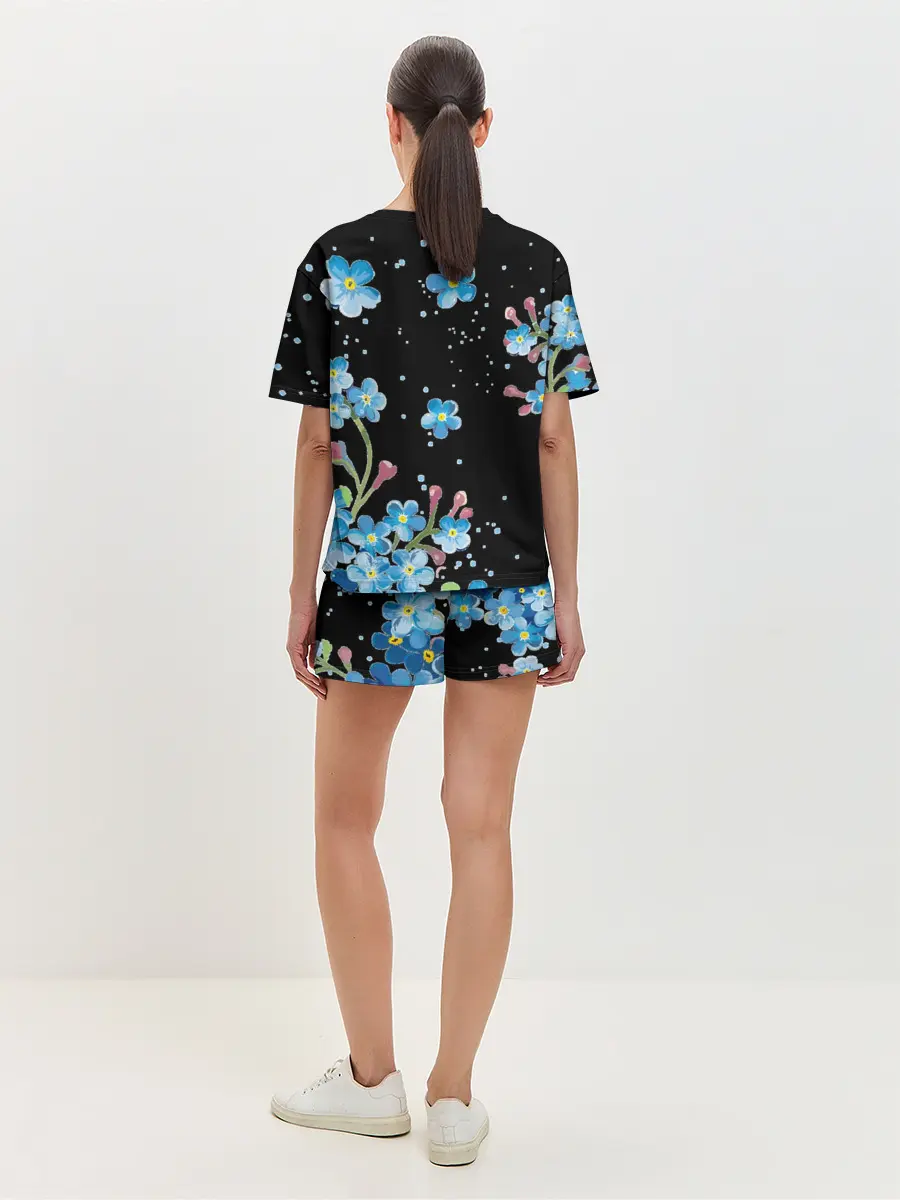 Женская пижама с шортами / Букет голубых цветов
