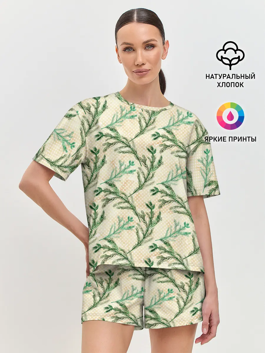 Женская пижама с шортами / Ель новогодняя