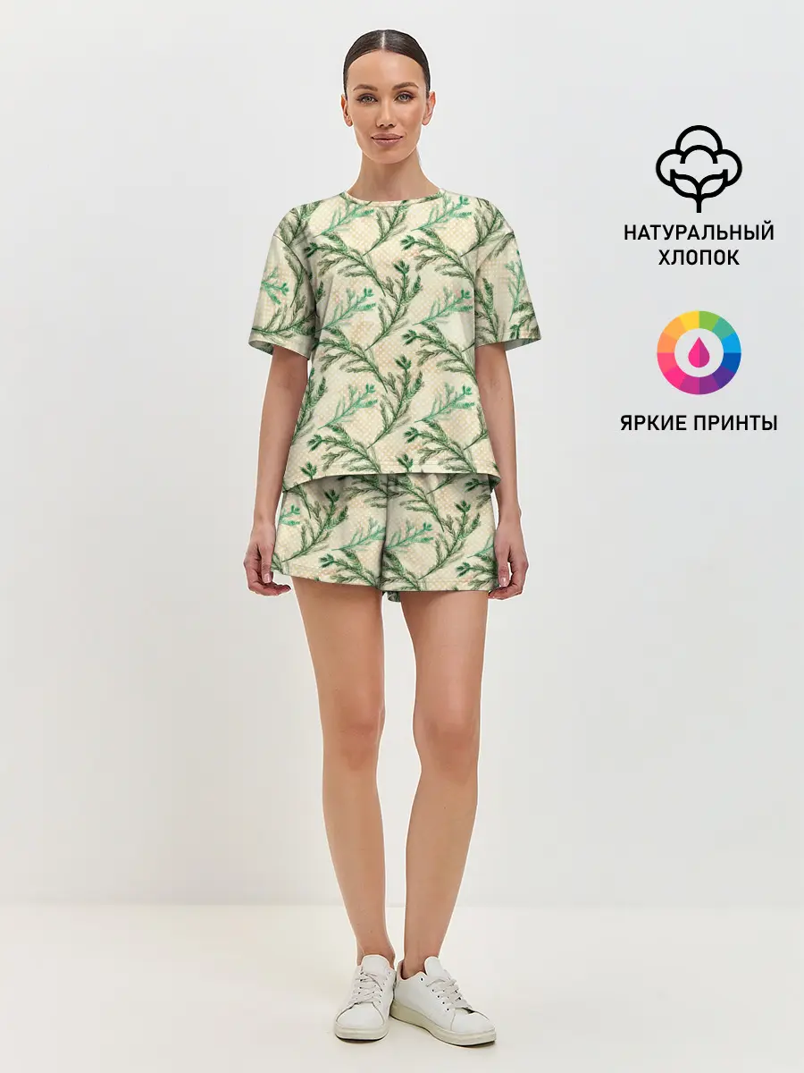 Женская пижама с шортами / Ель новогодняя