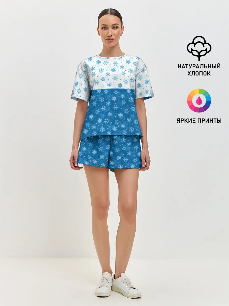 Женская пижама с шортами / Светло-Тёмные Снежинки