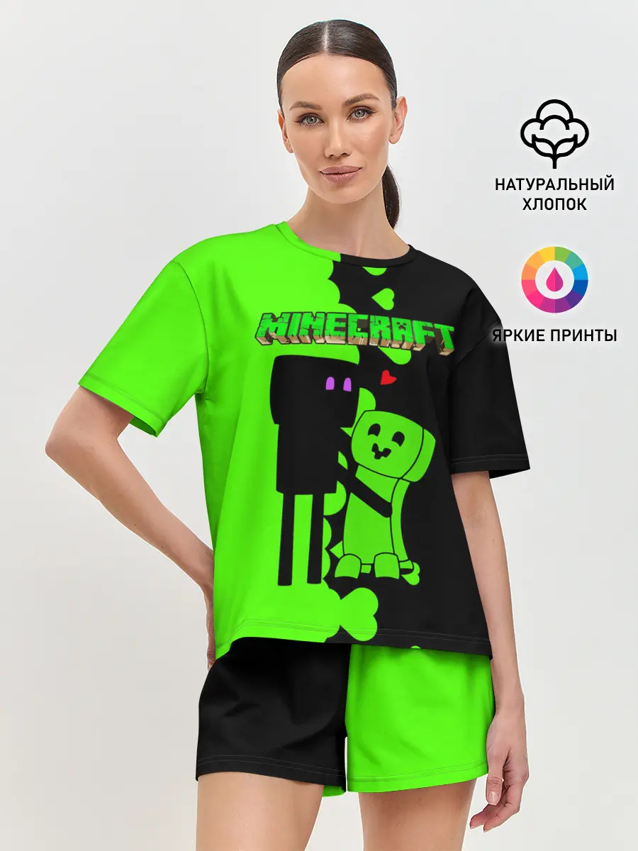 Женская пижама с шортами / Любовь Эндермена и Крипера Майнкрафт