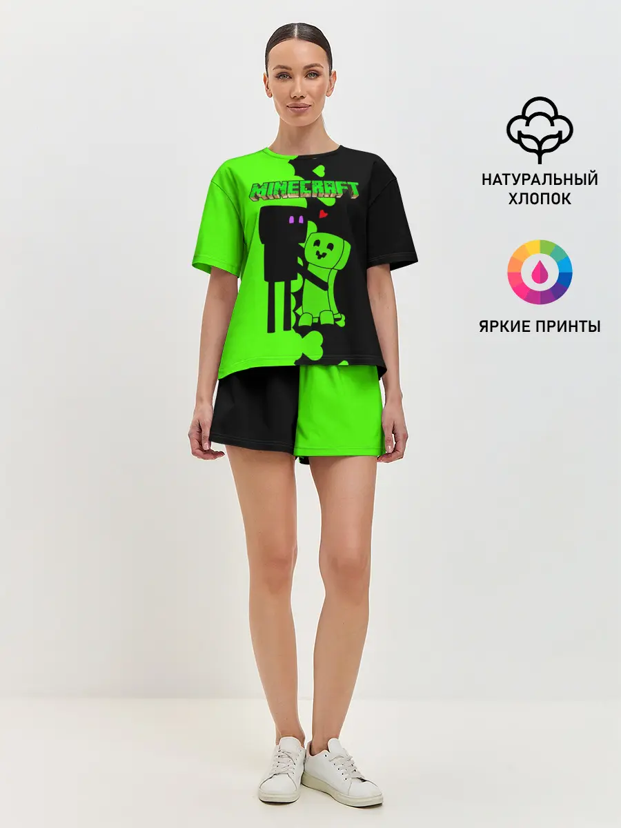 Женская пижама с шортами / Любовь Эндермена и Крипера Майнкрафт