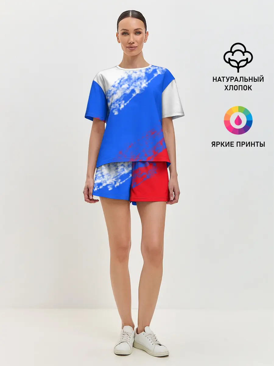 Женская пижама с шортами / Флаг РФ триколор