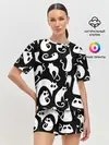 Женская пижама с шортами / Белые коты на черном фоне