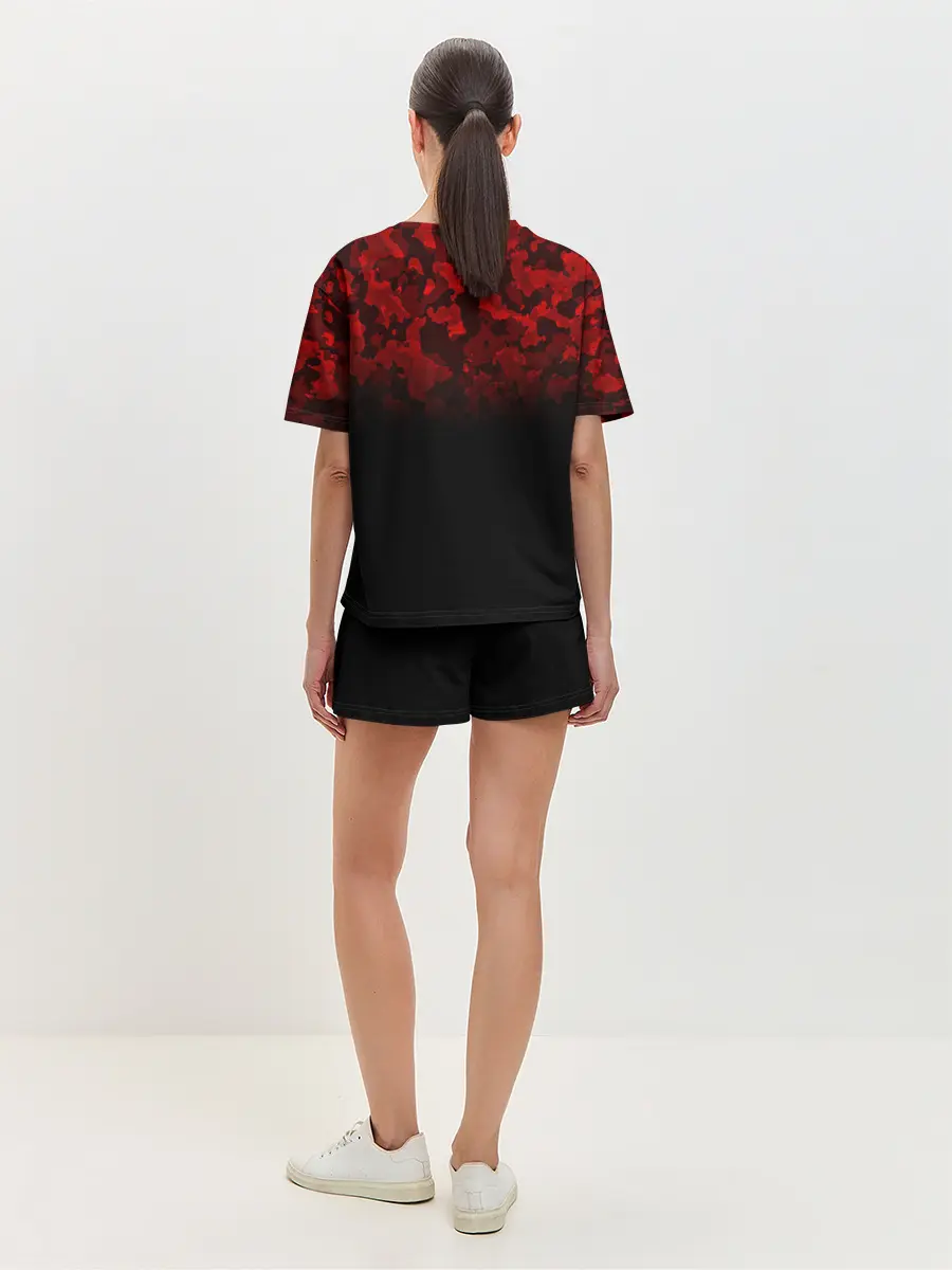 Женская пижама с шортами / BLACK RED CAMO | RED MILLITARY