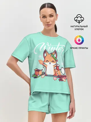 Женская пижама с шортами / Зима. Новогодний лисенок