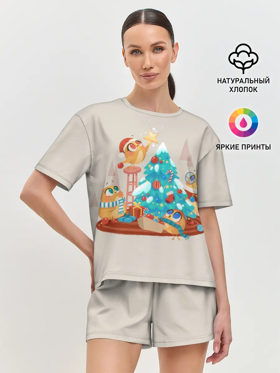 Женская пижама с шортами / Зверята празднуют новый год