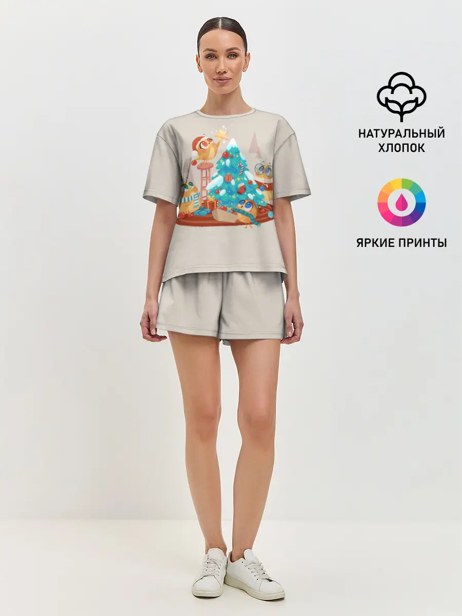 Женская пижама с шортами / Зверята празднуют новый год