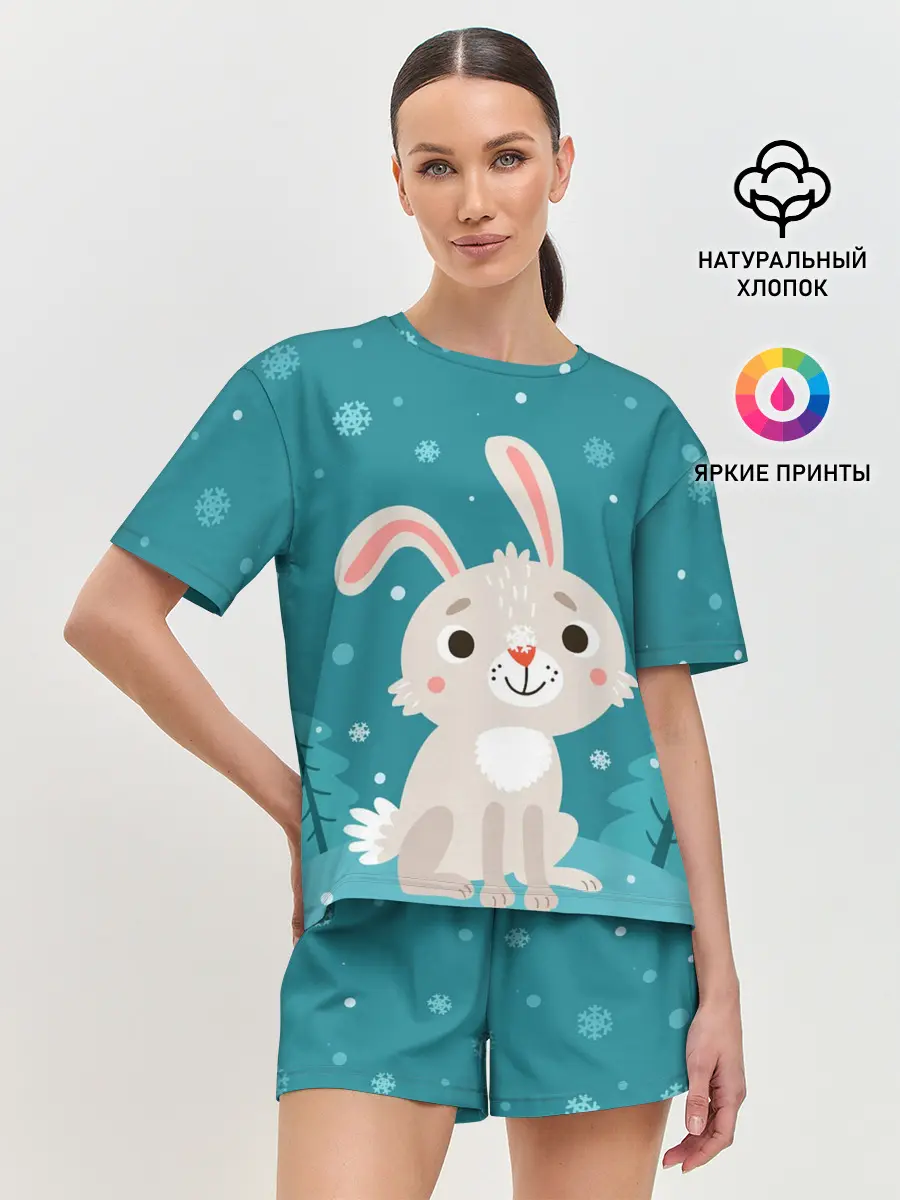 Женская пижама с шортами / Новогодний зайчик