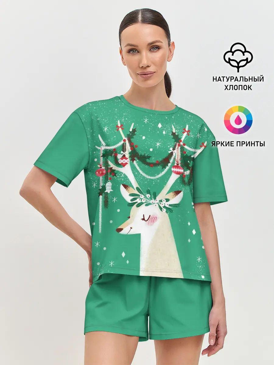 Женская пижама с шортами / Олень. Новый год