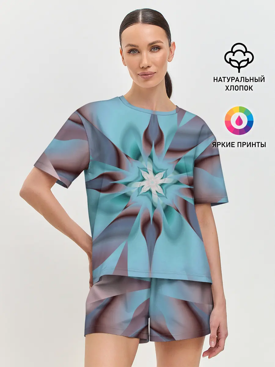 Женская пижама с шортами / Абстрактный цветок. Голубой.