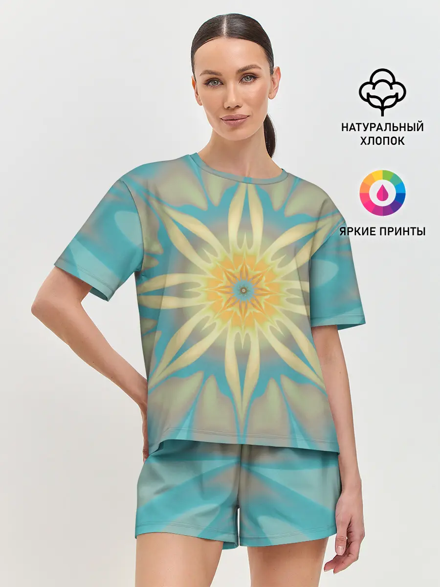 Женская пижама с шортами / Летнее солнце. Абстракция.