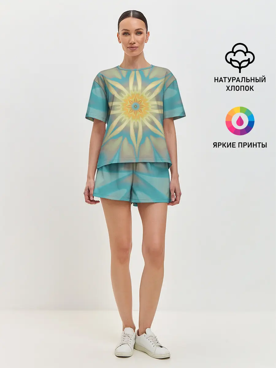 Женская пижама с шортами / Летнее солнце. Абстракция.