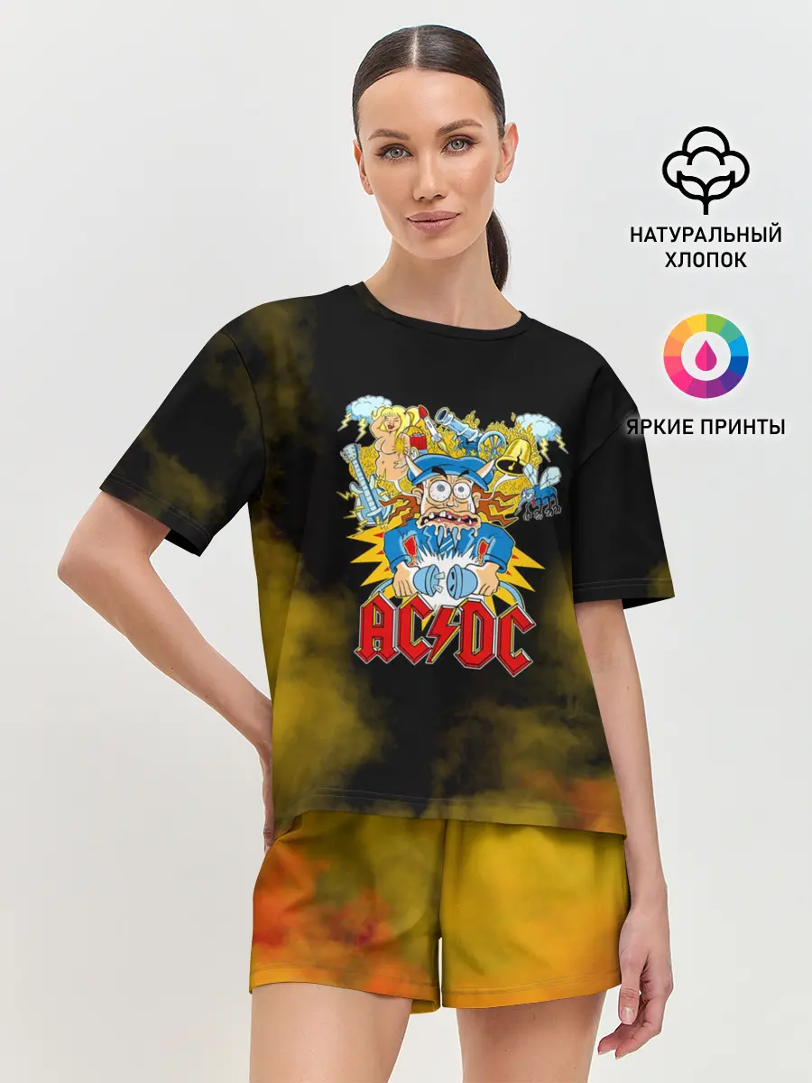 Женская пижама с шортами / Карикатура Ангус Янг - AC/DC