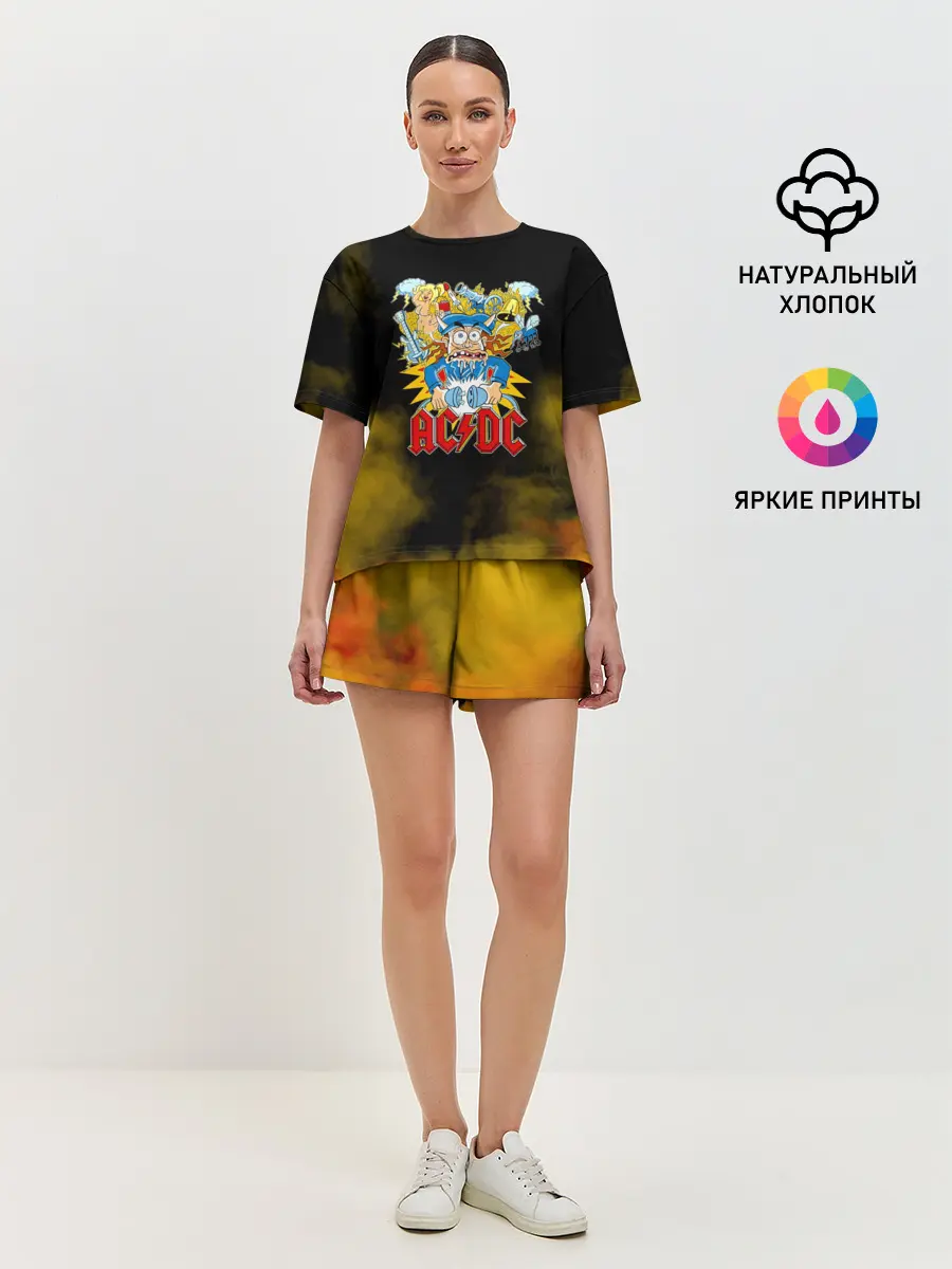 Женская пижама с шортами / Карикатура Ангус Янг - AC/DC