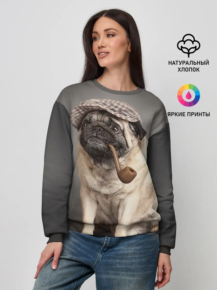 Женский свитшот / Мопс в кепке