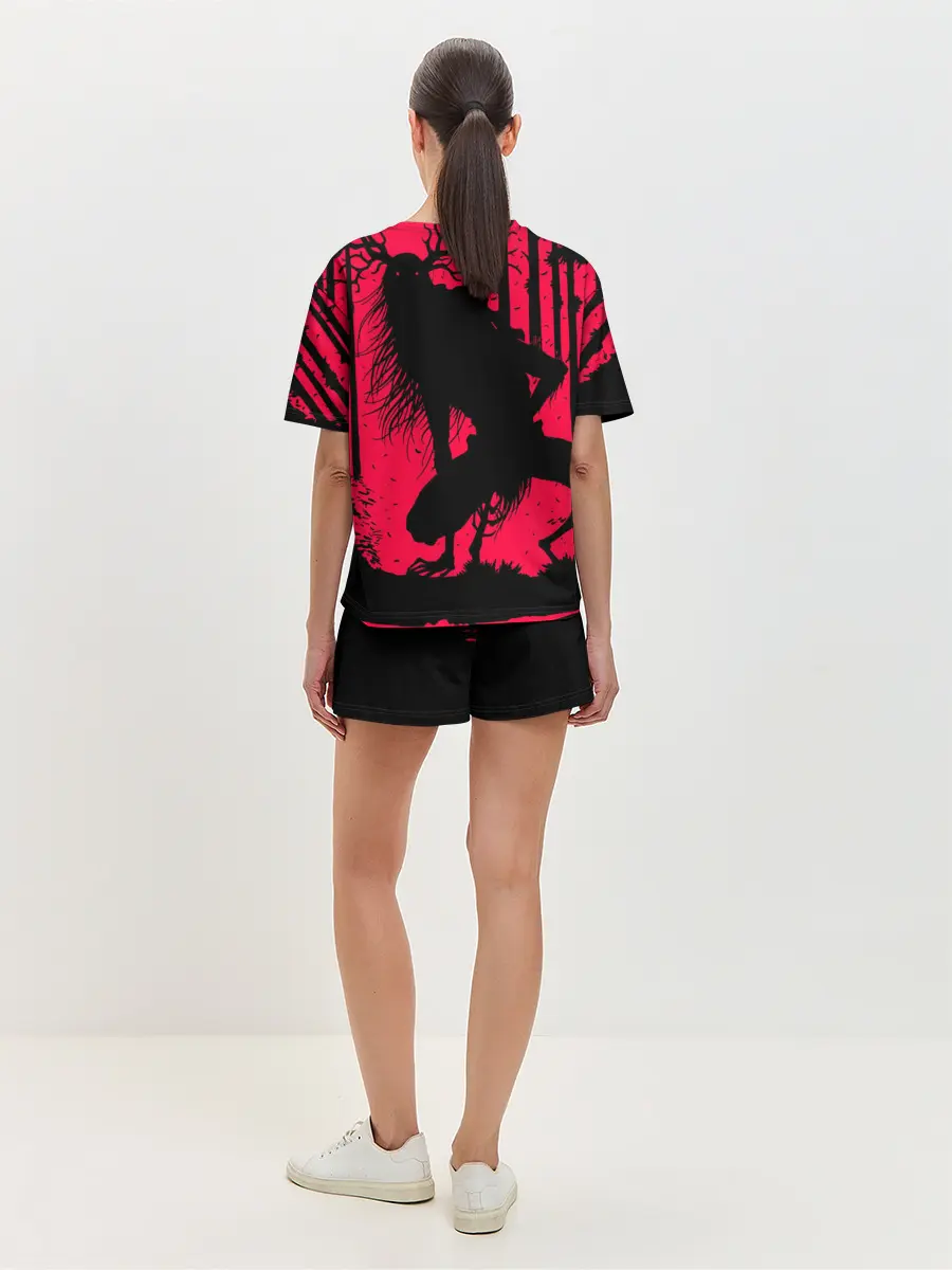 Женская пижама с шортами / Красный скелет в диком лесу