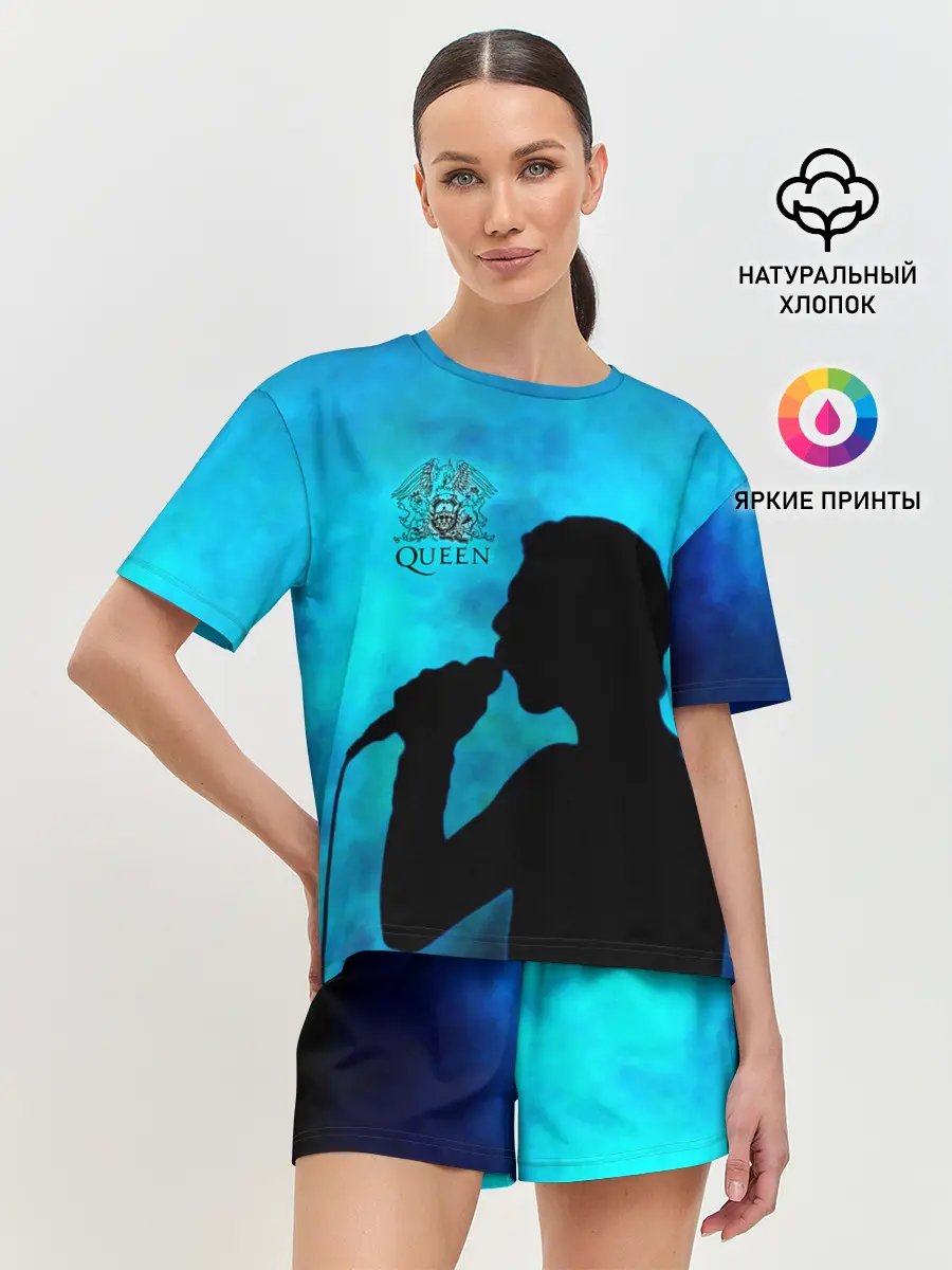 Женская пижама с шортами / Силуэт Фредди Меркьюри группа Queen