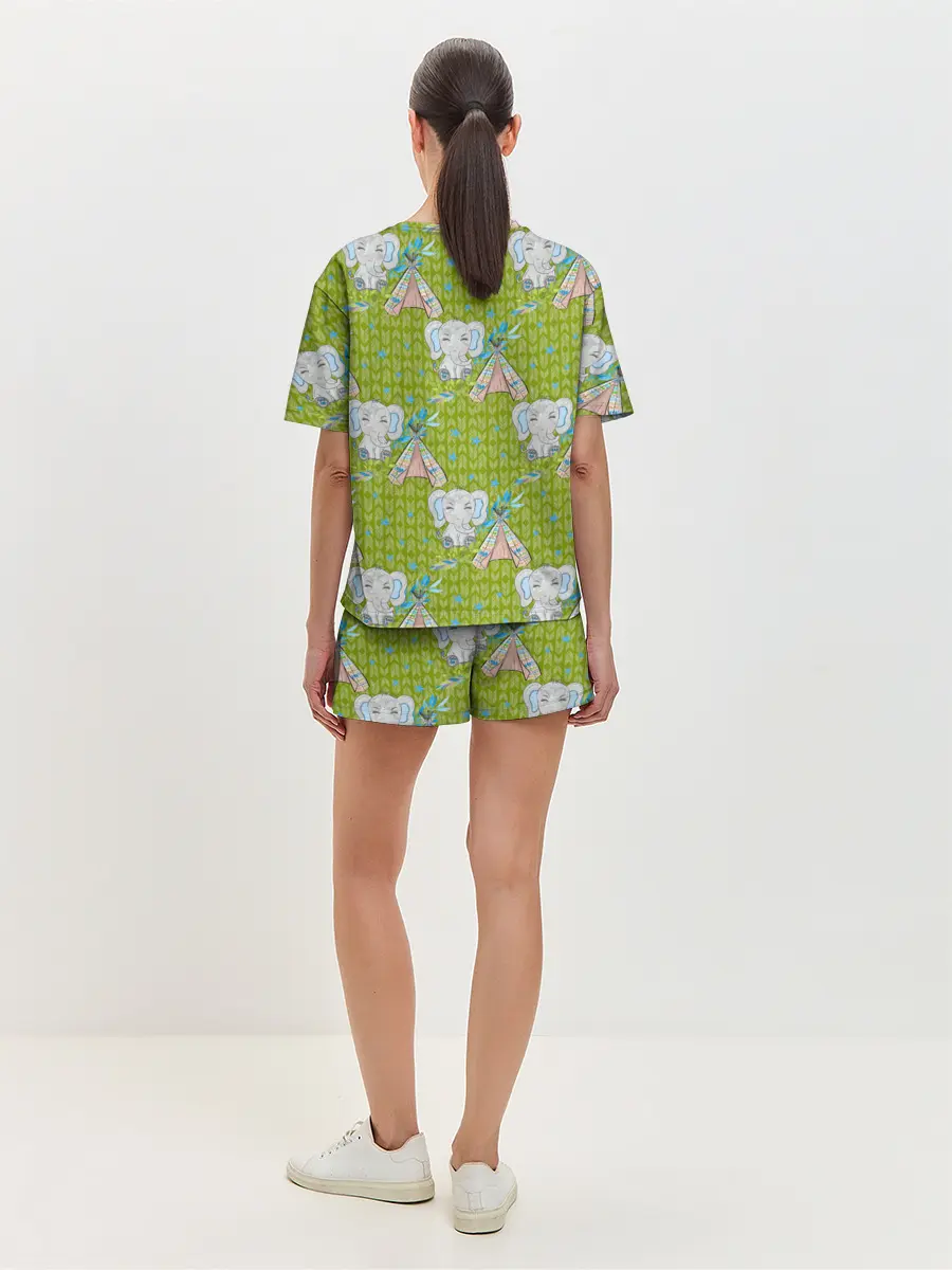 Женская пижама с шортами / Слоник и вигвам