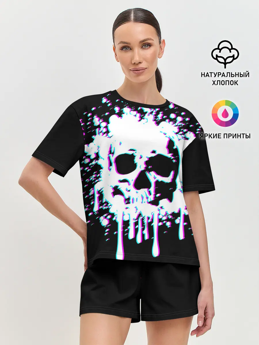 Женская пижама с шортами / Мерцающий череп