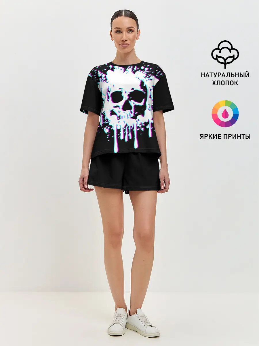 Женская пижама с шортами / Мерцающий череп