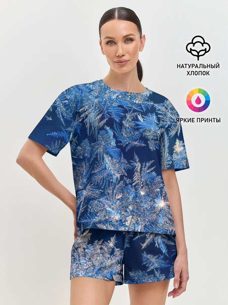 Женская пижама с шортами / Снежинки макро snowflakes macro