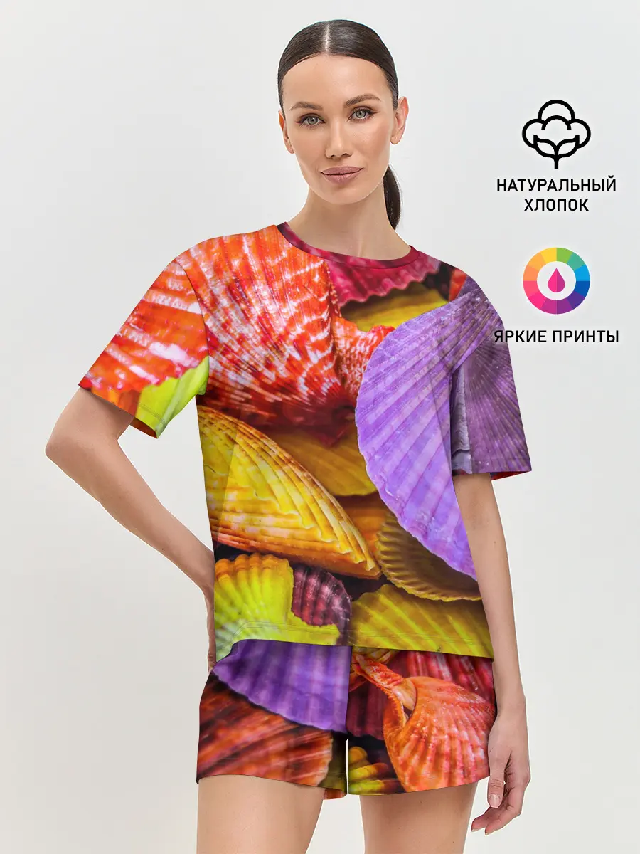 Женская пижама с шортами / Разноцветные ракушки multicolored seashells