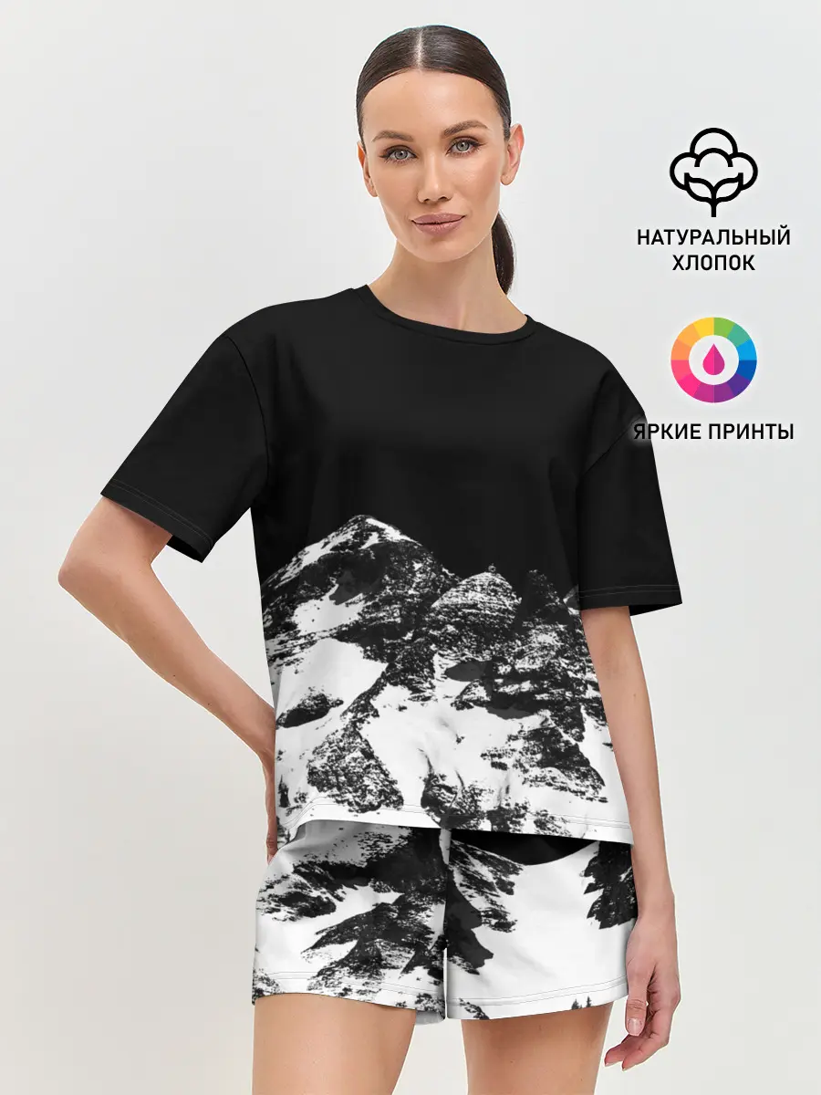 Женская пижама с шортами / ГОРЫ Ч/Б