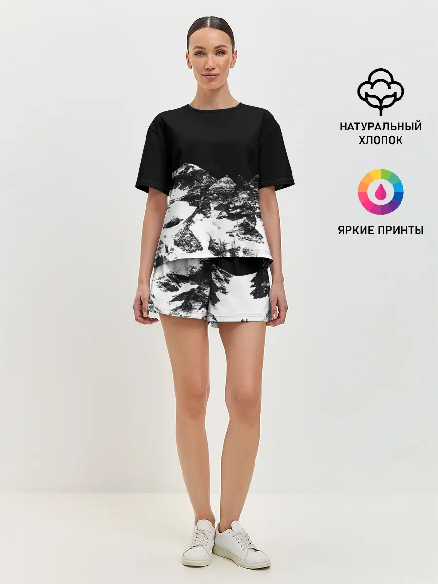 Женская пижама с шортами / ГОРЫ Ч/Б