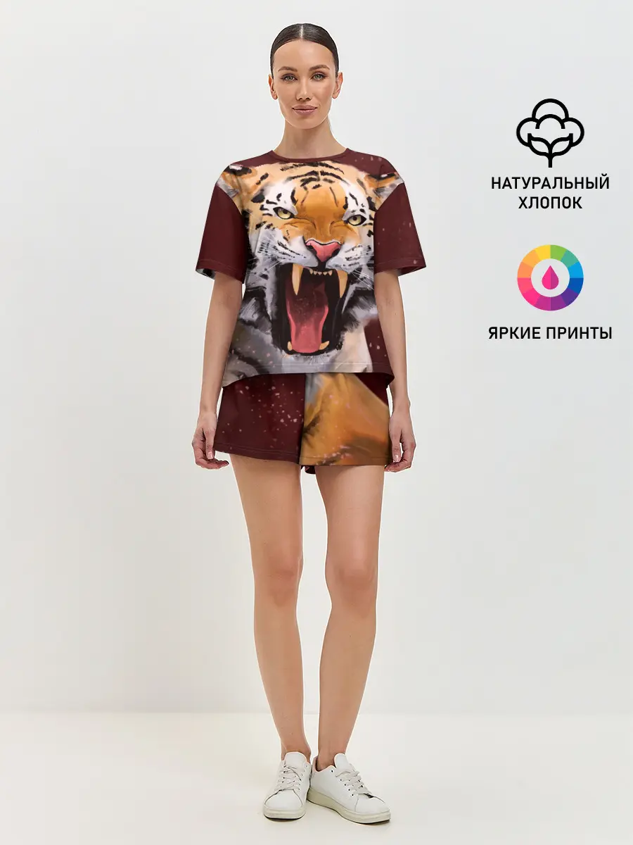 Женская пижама с шортами / Тигр красавчик сердится