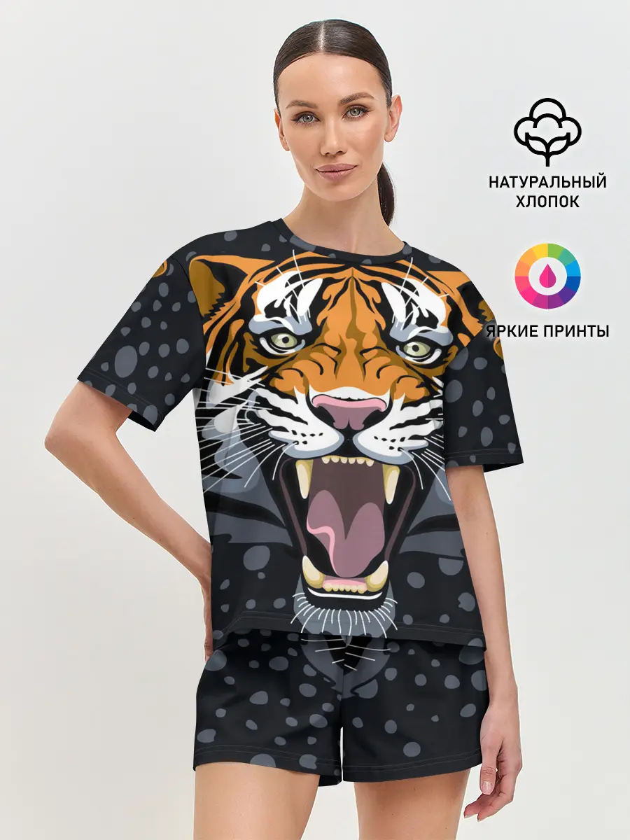 Женская пижама с шортами / Амурский тигр в ночи